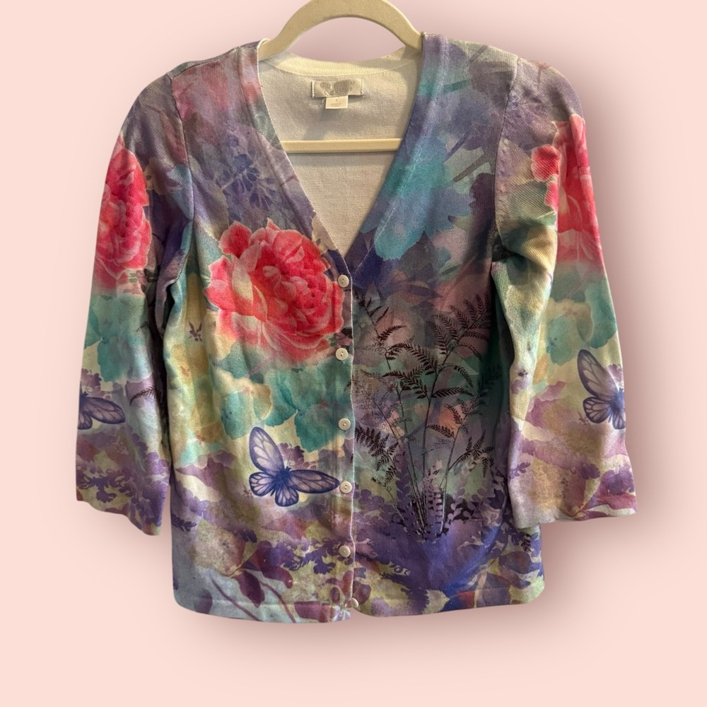 Christopher & Banks Floral Butterfly Cardigan – Soft Pastel Print